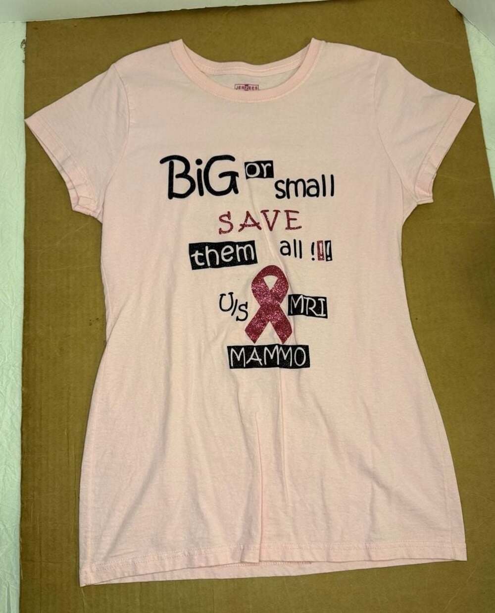 Jerzees Big or Small Save Them All Breast Cancer Awareness Pink T-Shirt Size W L